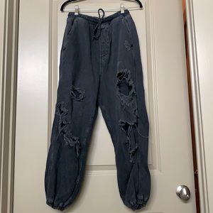 Free People Sloane Ripped Denim Cotton Joggers